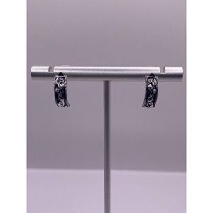 Beautiful mosaic purple background flower half Hoop Sterling earring